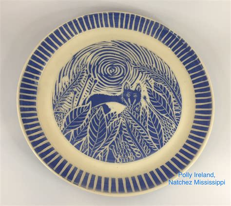Ceramic Platter Sgraffito Fox Polly Ireland Natchez Mississippi