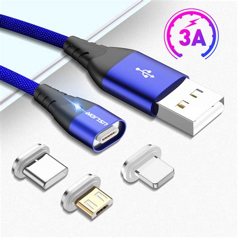 Uslion 3 In 1 Magnetic Fast Charging Usb Cable Charger Led Type C Micro