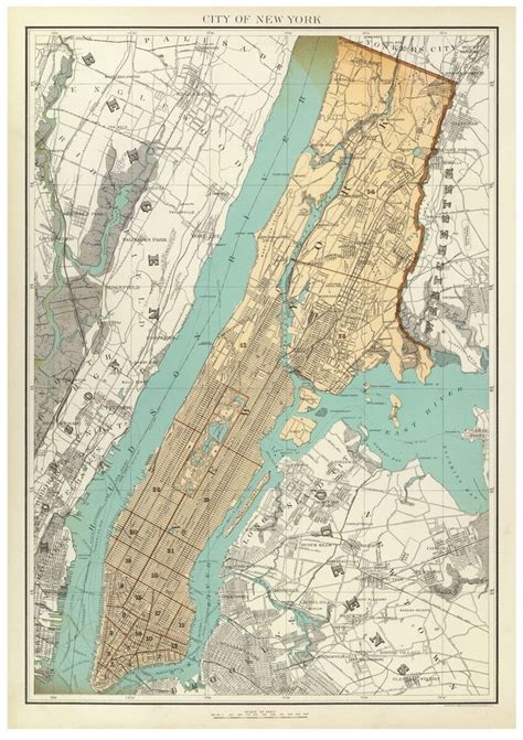New York City 1895 Map New York Reprint Bien State Atlas Etsy Map
