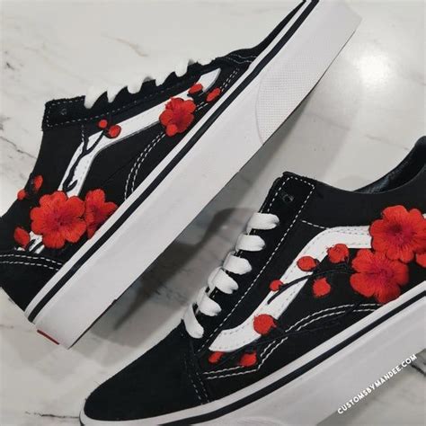 Cherry Blossom Sakura Custom Rose Embroidered Patch Vans Old Skool