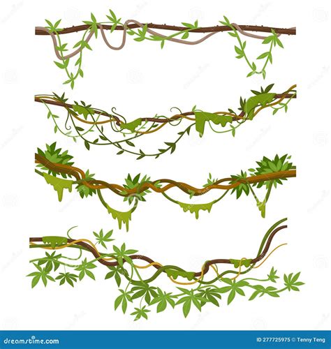 Jungle Liana Plants Cartoon Tropical Climbing Creepers Branches With Moss Rainforest Liana