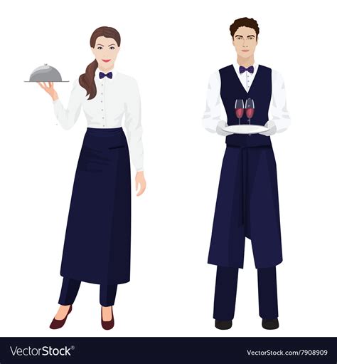 Young Beautiful Waitress And Handsome Waiter At Vector Image