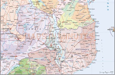 Tanzania Digital Vector Political Road And Rail Map With Land And Ocean