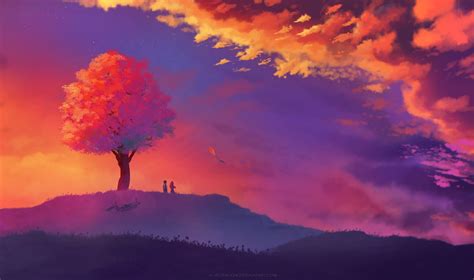 Illustration Landscape Tree Bark Nature Fantasy Art Sunset