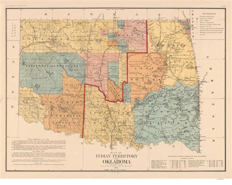 Oklahoma Indian Territory 1890 Railroads Old Map State Etsy