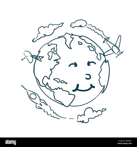Planet Doodle With Cute Cartoon Face On White Background Earth Day