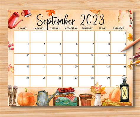 Editable September 2023 Calendar Beautiful And Cozy Fall Etsy