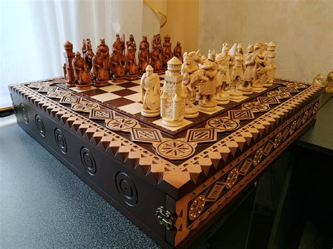 Wooden Chess Set Unique Handmade Woodcarving Large Chess Etsy Uk