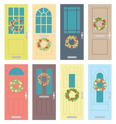 Doors With Christmas Wreaths Stock Illustration  Download Image Now