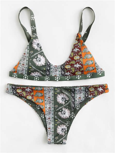 Flower Print Adjustable Straps Bikini Set Sheinsheinside Bikinis