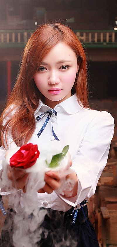 women asian redhead rose brown eyes model 1440x3040 phone hd wallpaper