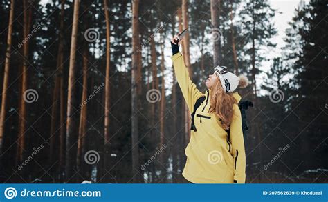 Girl Trying To Catch A Bond In The Forest In Winter Stock Image Image