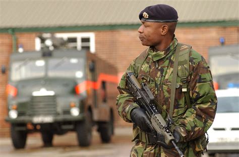 Soldier From 4th General Support Regiment Royal Logistic Corps On Security Duty At Slade Park
