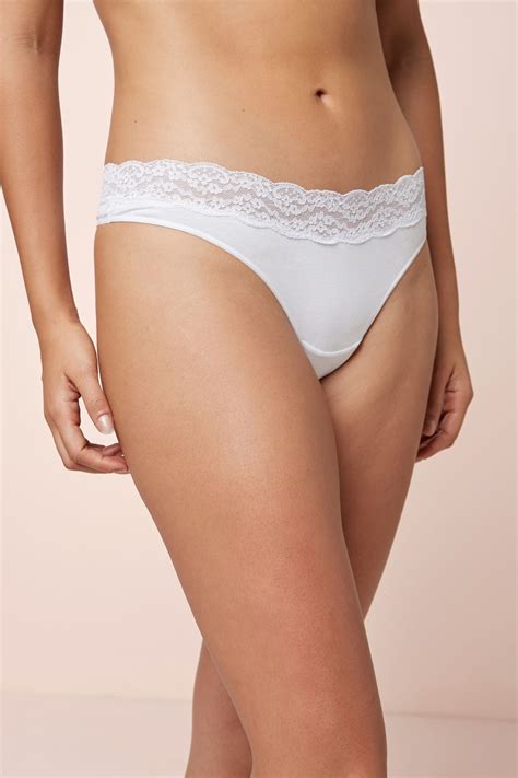 Buy White Thong Lace Trim Cotton Blend Knickers 4 Pack From The Next Uk Online Shop