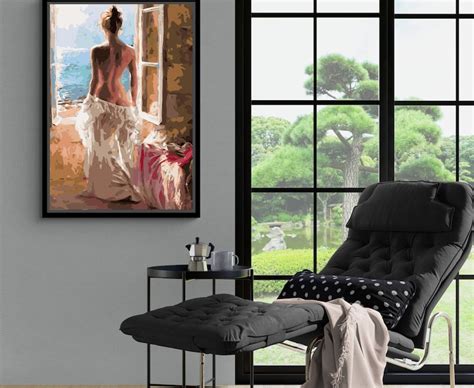 Naked Woman At The Window Watercolor Art Printable Modern Painting Instant Download Sensual Wall
