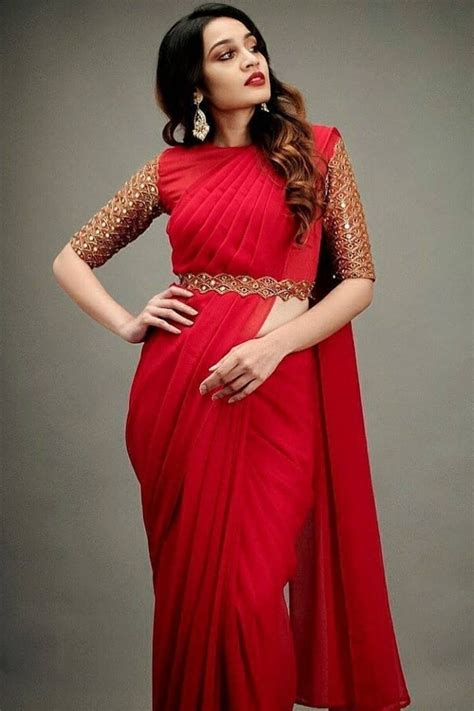 Red Saree Contrast Blouse Silk Silk Saree Blouse Designs Indian