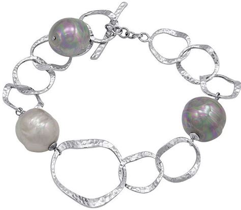 Majorica Pearl Bracelet Sterling Silver Hammered Circles And