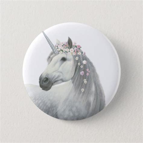 Spirit Unicorn With Flowers In Mane Pinback Button