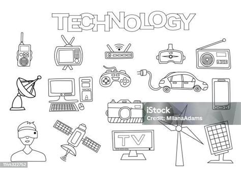 Stock Ilustrace Technologické Prvky Ručně Kreslená Sada Stáhnout