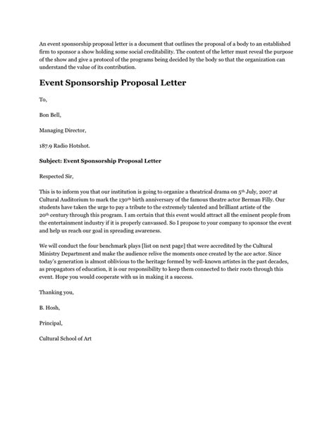 Event Sponsorship Proposal Letter In Word And Pdf Formats