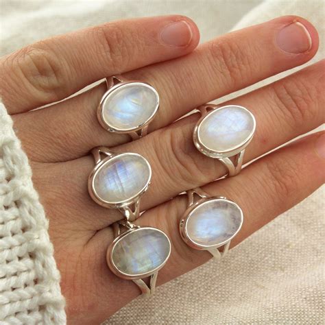 Silver Moonstone Ring Rainbow Moonstone Ring Sterling Silver Simple