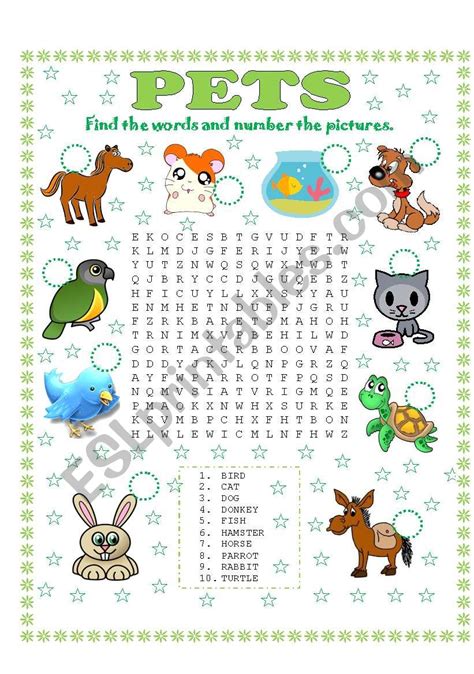 Pets Word Search Printable