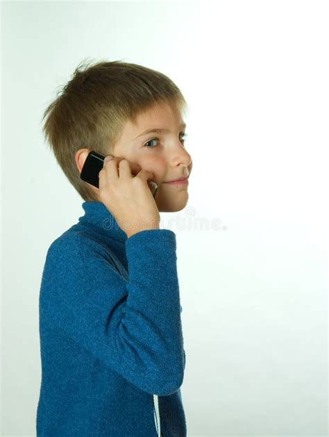 Little Boy Talking By Cell Phone Stock Photo Image Of Smile Talking