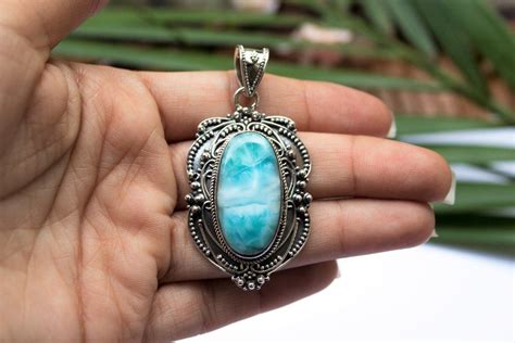 Blue Larimar Gemstone Pendant Necklace Handmade With Solid 925 Sterling