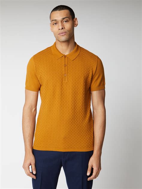 Mens Yellow Textured Knit Polo Shirt Ben Sherman Est 1963