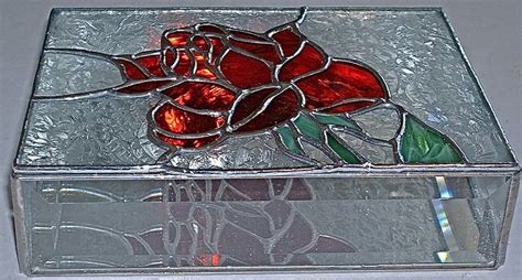 Stained Glass Jewelry Box Red Rose Etsy