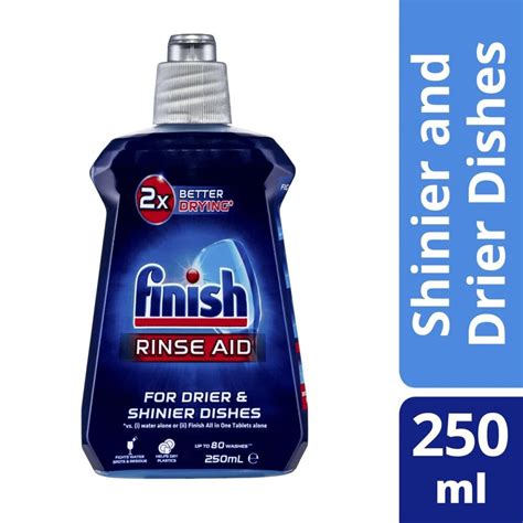 Cleans hidden grease & limescale for cleaner dishes. Finish Rinse Aid Drier & Shinier Dishes 250ml