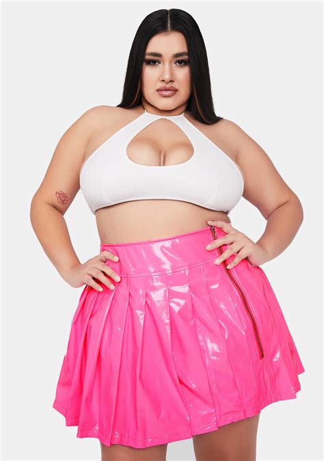 Plus Size Pleated Vinyl Mini Skirt Pink Dolls Kill