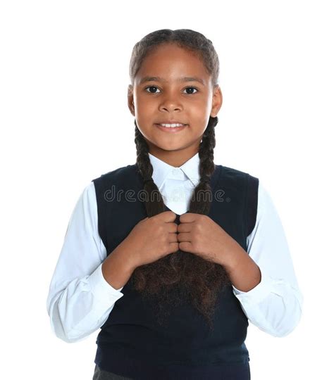 Happy African American Girl In School Uniform On Background Stock Image