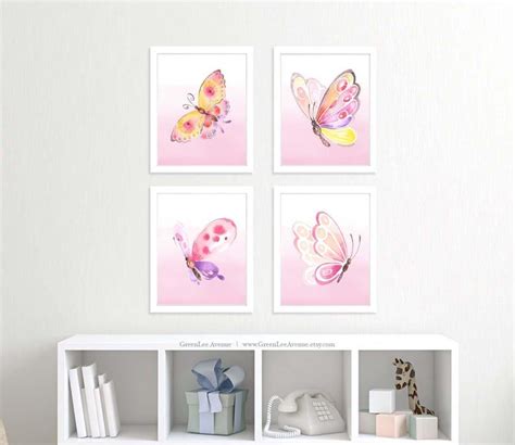 Pink Butterflies Wall Art Nursery Prints 8x10 Girls Etsy Butterfly