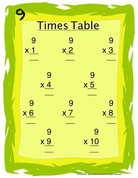 9 Times Table Pdf