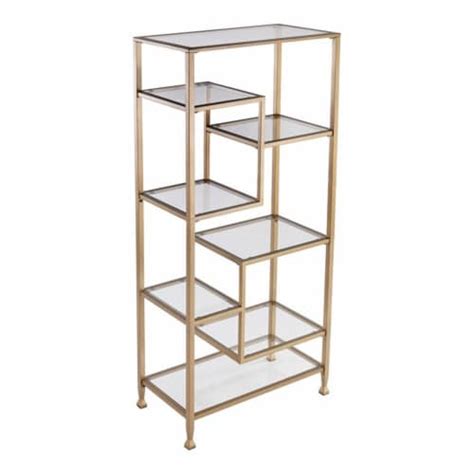 Sei Furniture Jaymes Metal Glass Asymmetrical Bookcase In Soft Gold 1