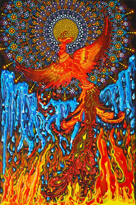 Rising From Ashes Phoenix Bird Dotillism Art Painting