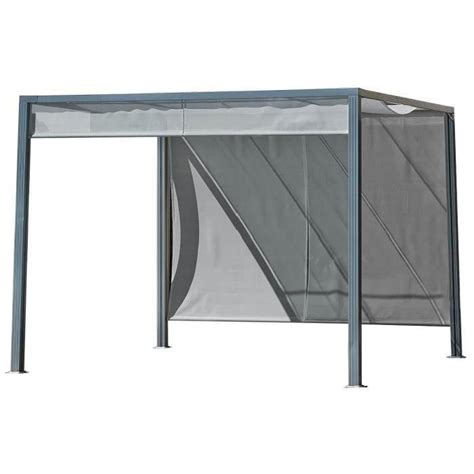 Cette pergola couverte est esthétique et de très. Pergola brise-soleil en alu 3x3m avec rideaux - Gris ...