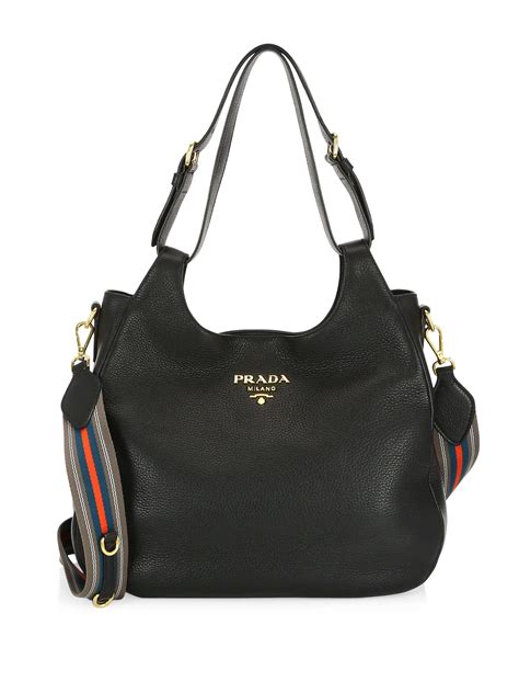 Prada Leather Large Hobo Bag In Black Lyst