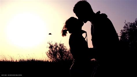 Romantic Kiss Kissing Sunset Shadow Couple Love Hd