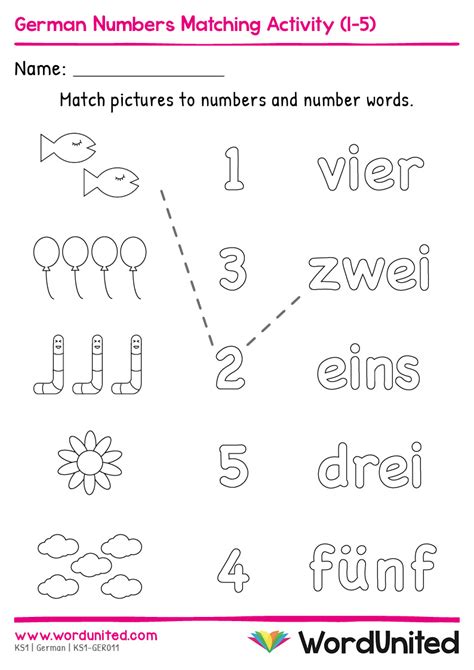 German Numbers Matching Activity 1 5 Wordunited