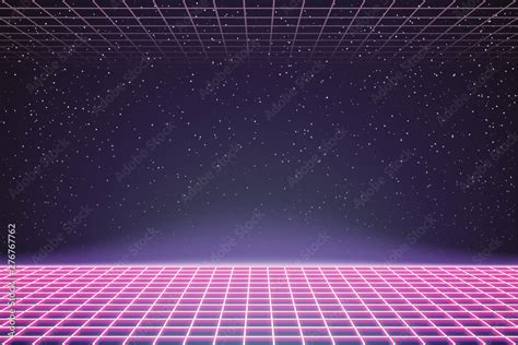 Laser Grid In Deep Space Retro Futuristic Template In 80s Style