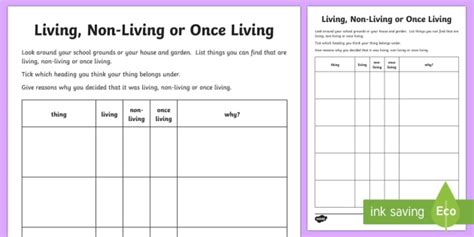 Living Non Living Or Once Living Worksheet Worksheet Australia
