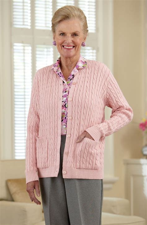 Cotton Cardigan Sweater With Pockets Old Lady Clothes Women Cardigan