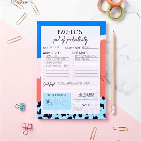 Personalised Colourful Productivity Pad Desk Planner By Oakdene Designs