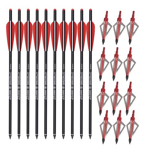 Elong Outdoor 20 Carbon Arrows Crossbow Bolts 12 Red Broadheads 100