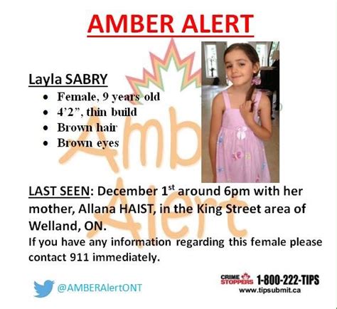 Cae) is a message distributed by a child abduction alert system to ask the public for help in finding abducted children. Amber Alert issued for Niagara abduction | Brockville ...