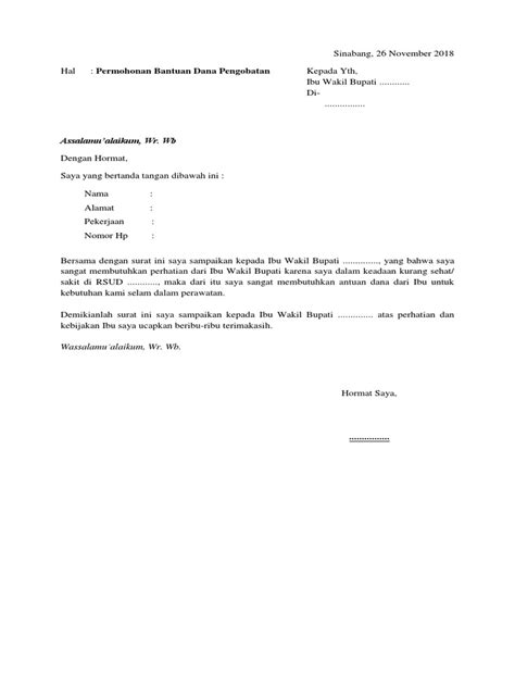 24 Contoh Surat Permohonan Bantuan Dana Pengobatan  Info Uang Online