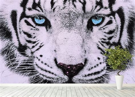 White Tiger Face Wall Mural Wallpaper Canvas Art Rocks
