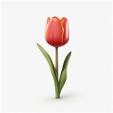 Premium Ai Image There Is A Single Red Tulip With Green Leaves On A